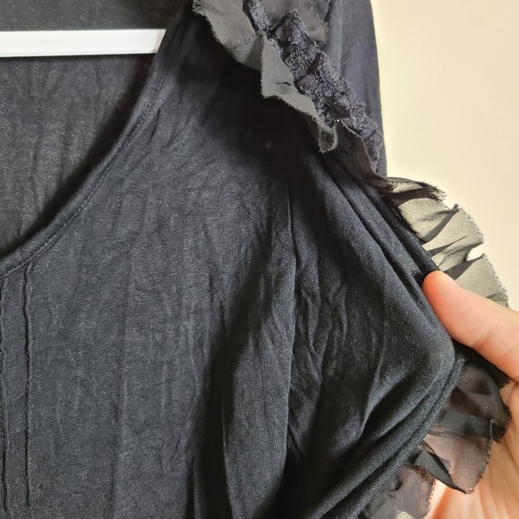 Black Lace Ruffled Long Sleeve Top M Romantic Goth Dark Whimsical Slinky Witchy - Picture 4 of 9